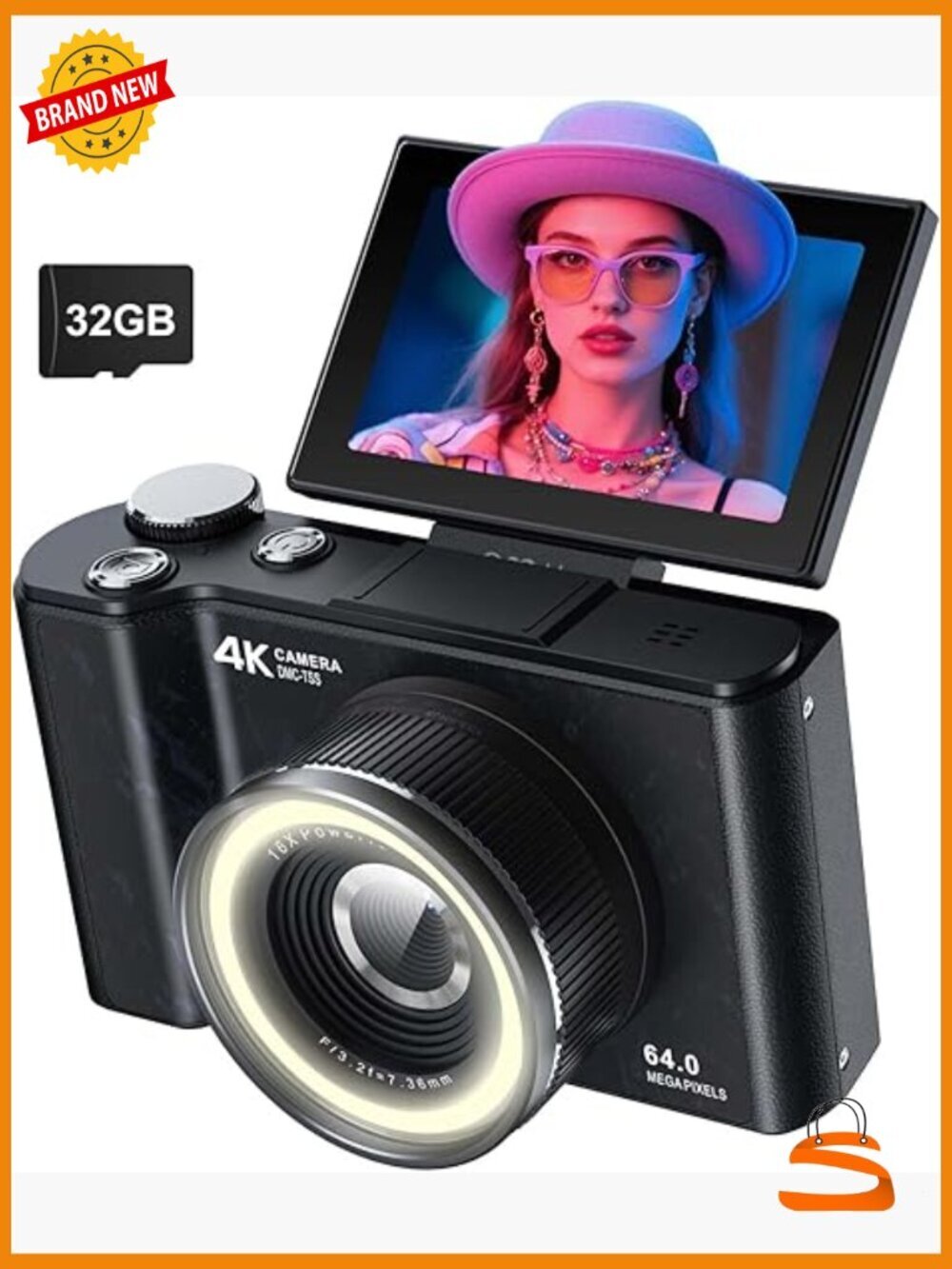 Teens Point Shoot Digital Camera with 32GB SD Card Flip Screen